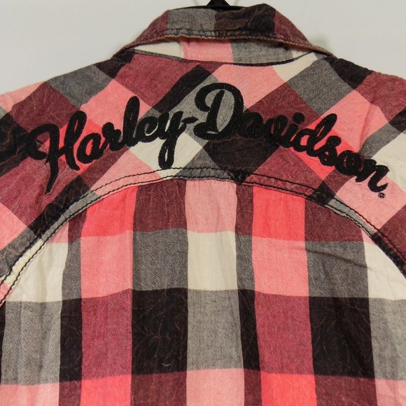 Harley Davidson Plaid Snap Front Short Sleeve XS - Picture 6 of 10